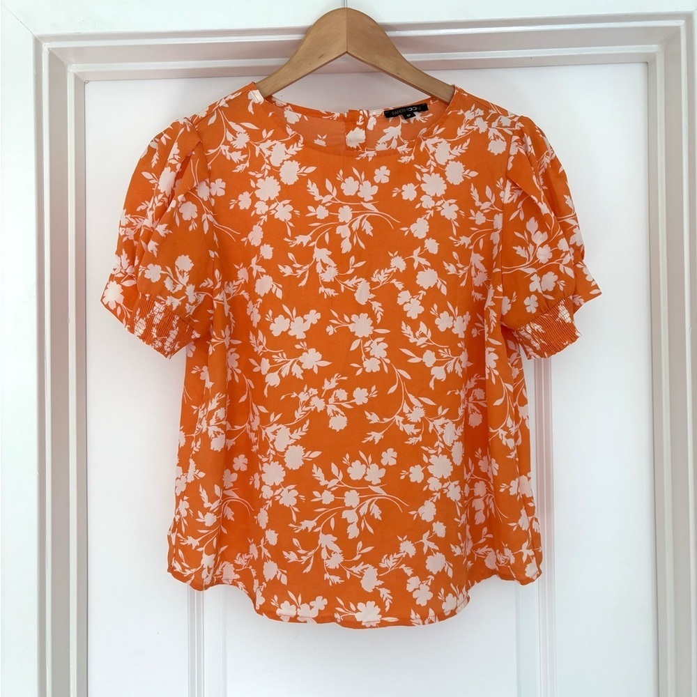 Papermoon Orange and White Floral Puff Sleeve Blouse